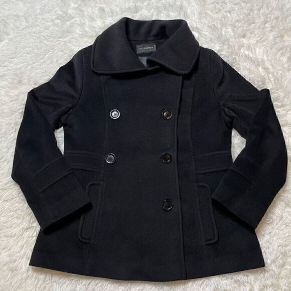 Holt Renfrew Maresima Jacket Coat Angora Lambswool Size 14 Black Double Breasted - Picture 1 of 11
